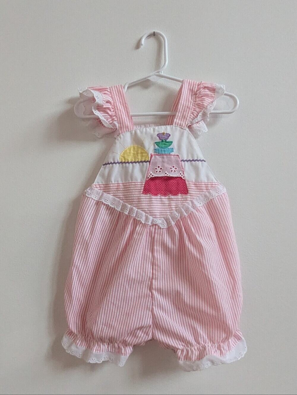 Vtg Goodlad Bubble Romper 18m Pink Stripe Lighthouse